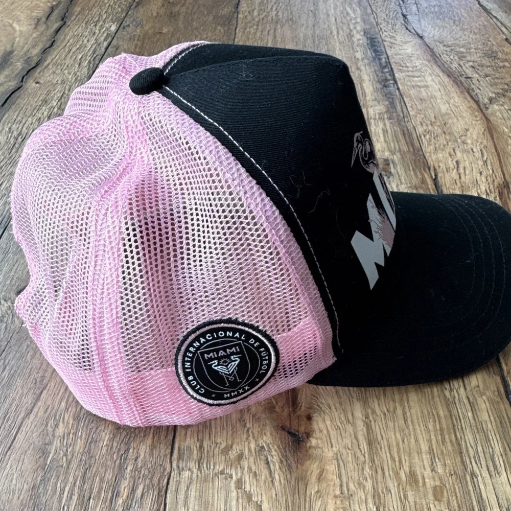 Inter Miami Trucker Hat Black/Pink Mesh Back Adjustable One Size